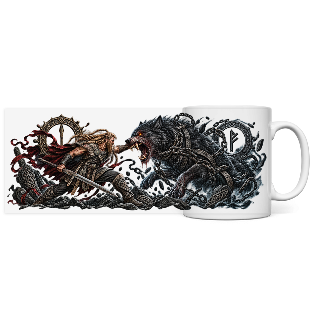 Tyr und Fenrir // Panorama Tasse