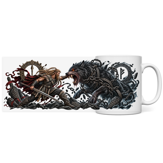 Tyr und Fenrir // Panorama Tasse