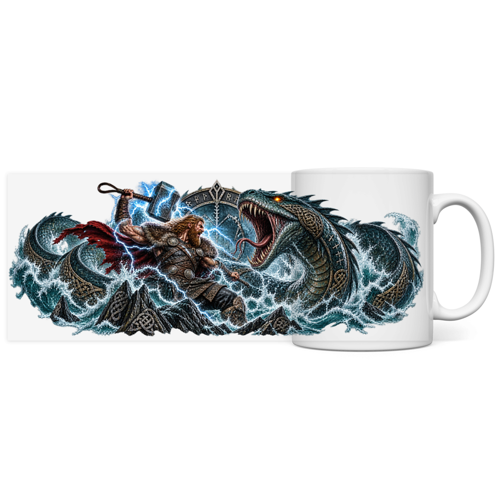 Thor gegen die Weltenschlange // Panorama Tasse