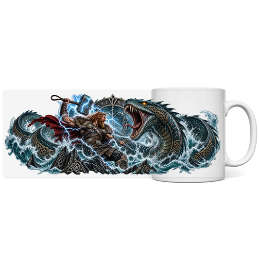 Thor gegen die Weltenschlange // Panorama Tasse